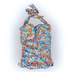 Helen Jon Tankini Top - XS blues, orange , nylon spandex